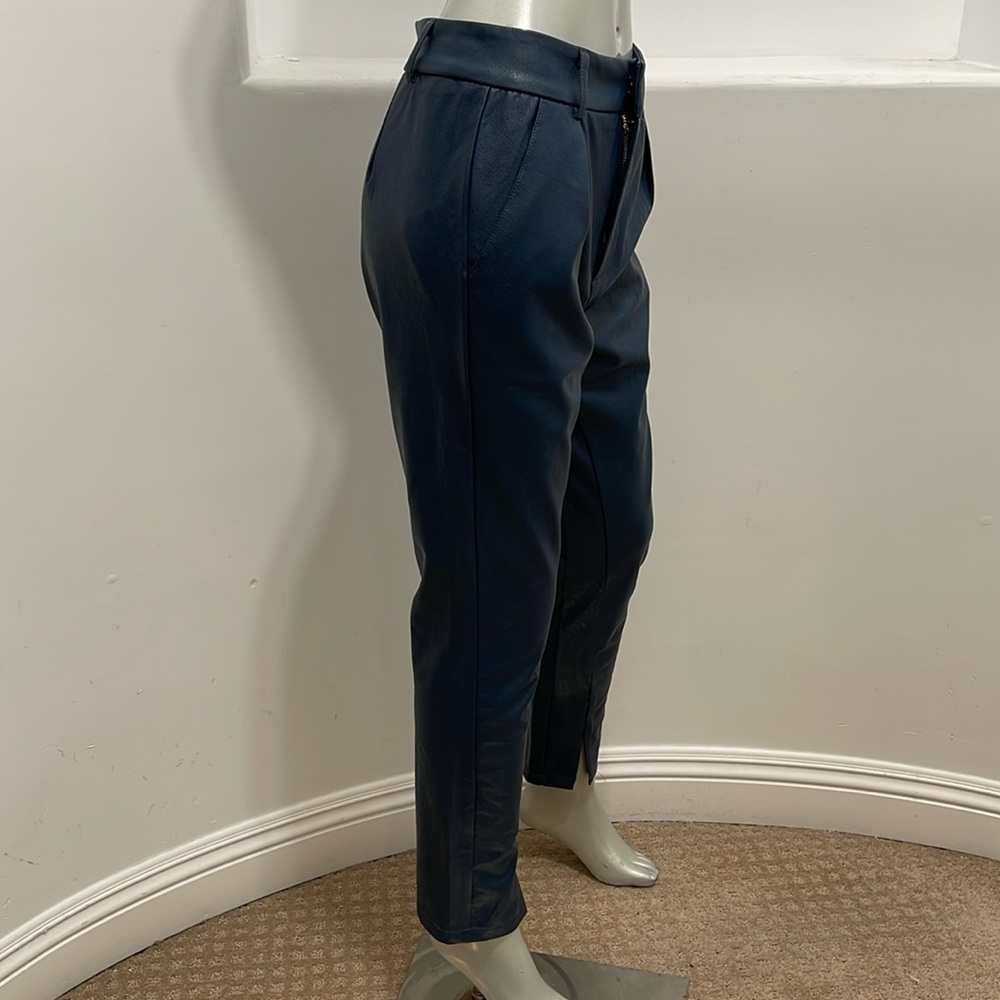 Fashion Nova Ericka Faux Leather Pants Blue Ankle Style Size L NWT - Picture 4 of 12